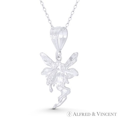 Winged Pixie Tinkerbell Fairy Pixie Nymph Charm Pendant in .925 Sterling Silver