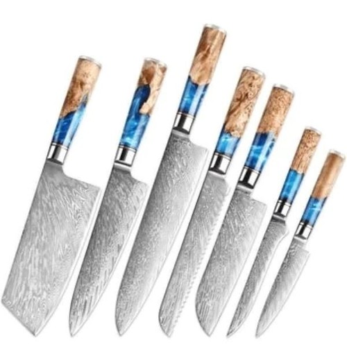 Damast-Küchenmesser-Set 7-tlg.