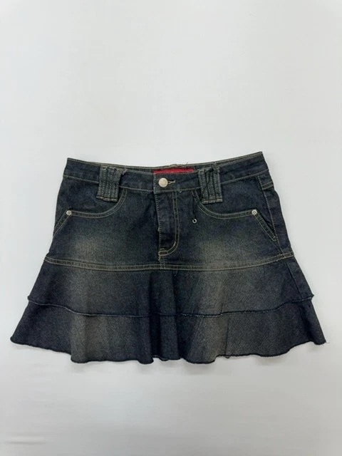 M&Q Jeans Women's Dark Denim Tiered Ruffle Mini Skirt Size M Vintage
