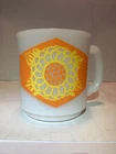 Vintage Glasbake Milk Glass Mug with Orange Flower Design