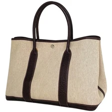 Hermes Garden Party PM Handbag Tote Bag Toile Ash Natural Brown #BS1315
