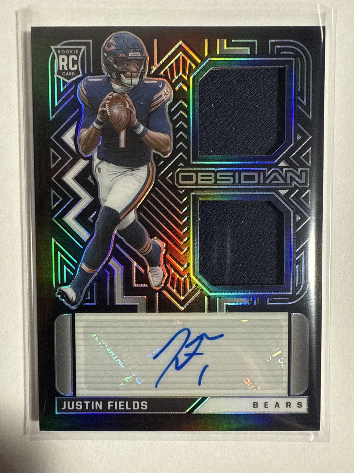 Justin Fields Panini Obsidian Rookie Jersey Ink #RJIJF Blue Finite Electric Etch
