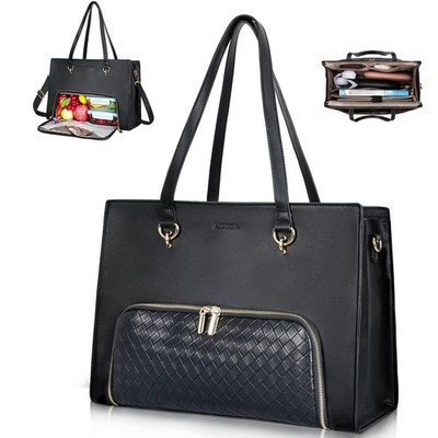 ESTARER Women Laptop Tote Bag with Insulated Lunch 17.3 Inch, Black 