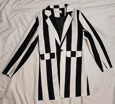 Beetlejuice Style Blazer Jacket sz S / M Black White Vertical Stripes Lined NWOT