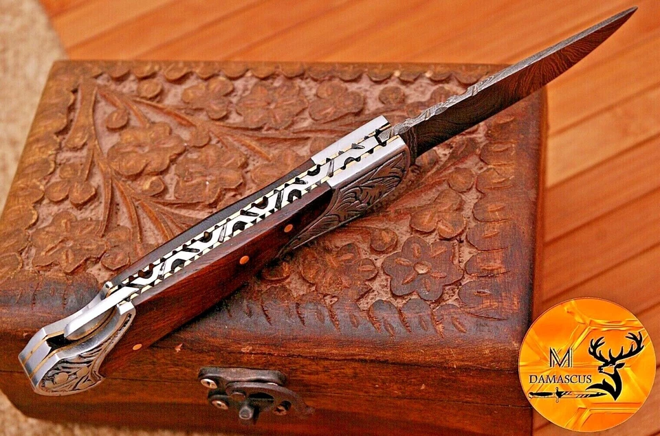 CUSTOM HANDMADE FORGED DAMASCUS STEEL FOLDING POCKET KNIFE CAMPING KNIFE 670 - Image 3 of 4