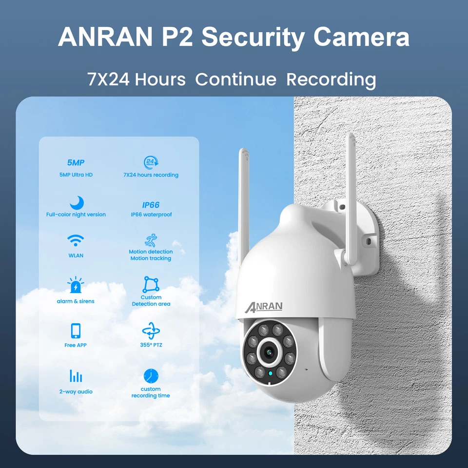 ANRAN Wireless Home Security Camera System 5MP Pan/Tilt 2 Way Audio Outdoor WiFi - Image 3 of 4