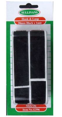 20mm Self Adhesive Black Hook and Loop Tape (x 1 metre)