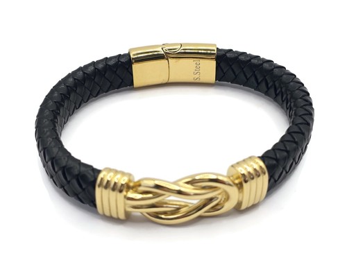 Hombres Símbolo Infinito Pulsera de Cuero, Siempre Uniones Pulsera, Trenzado Oro - Imagen 2 de 6
