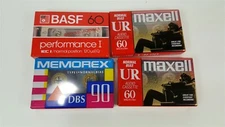 Lot of 4 NOS Type I 60 cassettes - Memorex DBS 90, BASF Perf 1, Maxell UR 60