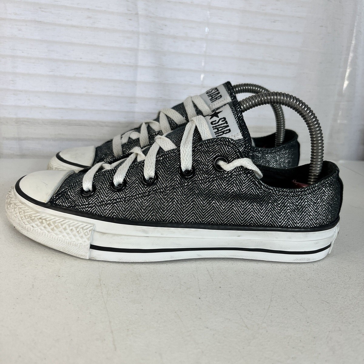 Converse Chuck Taylor All Star Low Silver Black Sparkle Women Size  Sneakers