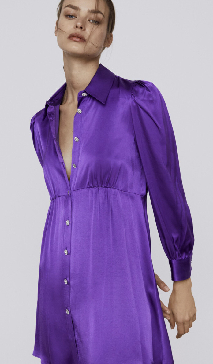 purple shirt dress zara ZARA Satin Shirt Dress Size S Purple BNWT