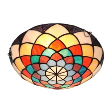 12" Tiffany Ceiling Lights 2-Lights Flush Mount Stained Glass Chandelier Fixture