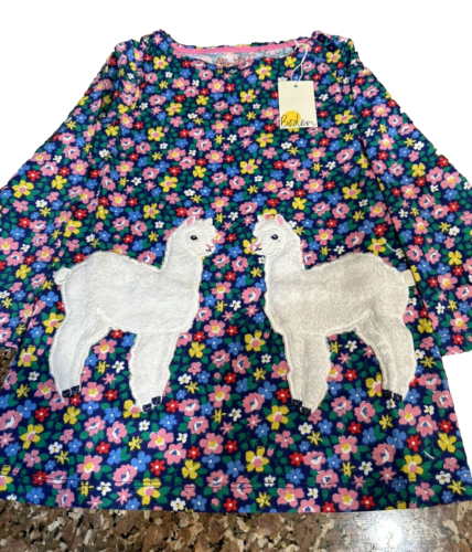 Mini Boden Alpaca/Llama Animals Appliqué Long Sleeve Dress 4-5 Floral NWT