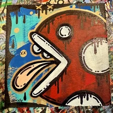 Ghostgrl Graffiti Art ORIGINAL Video Game Super Mario Plant 4x4 PAINTING Pop 👻