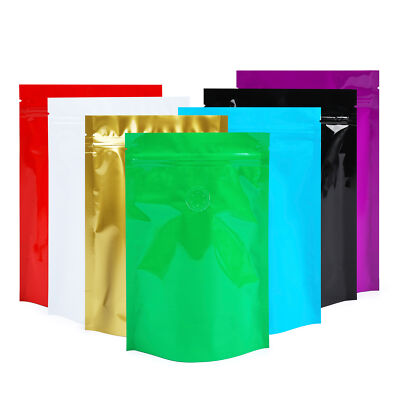 Glossy Stand Up Coffee Packaging Mylar Bags with Air Release Degassing Valve