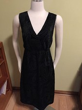 Eddie Bauer Black Velvet Paisley Burnout Surplice Dress 8 Excellent