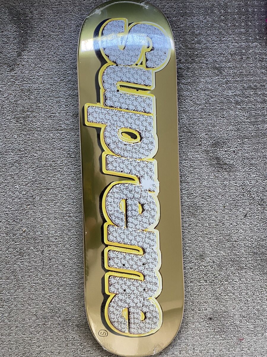 Supreme Bling Box Logo Gold Skate Deck Skateboard Rare Supreme Bling Box Logo Gold Skate Deck Skateboard Rare
