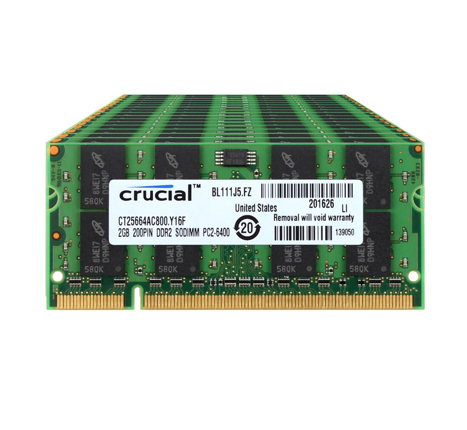 Crucial 10x 2GB 2RX8 PC2-6400S DDR2 800Mhz 200Pin SODIMM RAM Laptop Memory ##DD - Image 2 of 4