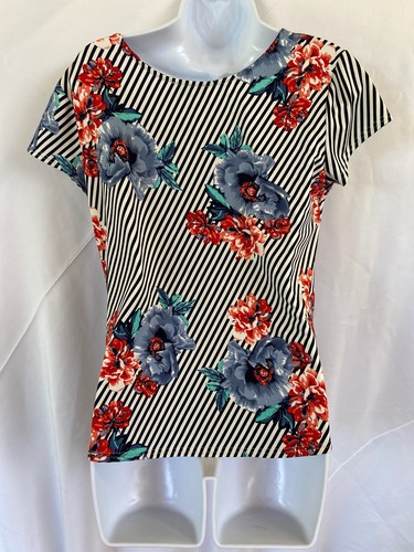 Camisa para mujer Peck & Peck talla mediana azul marino blanco a rayas excelente - Imagen 9 de 9