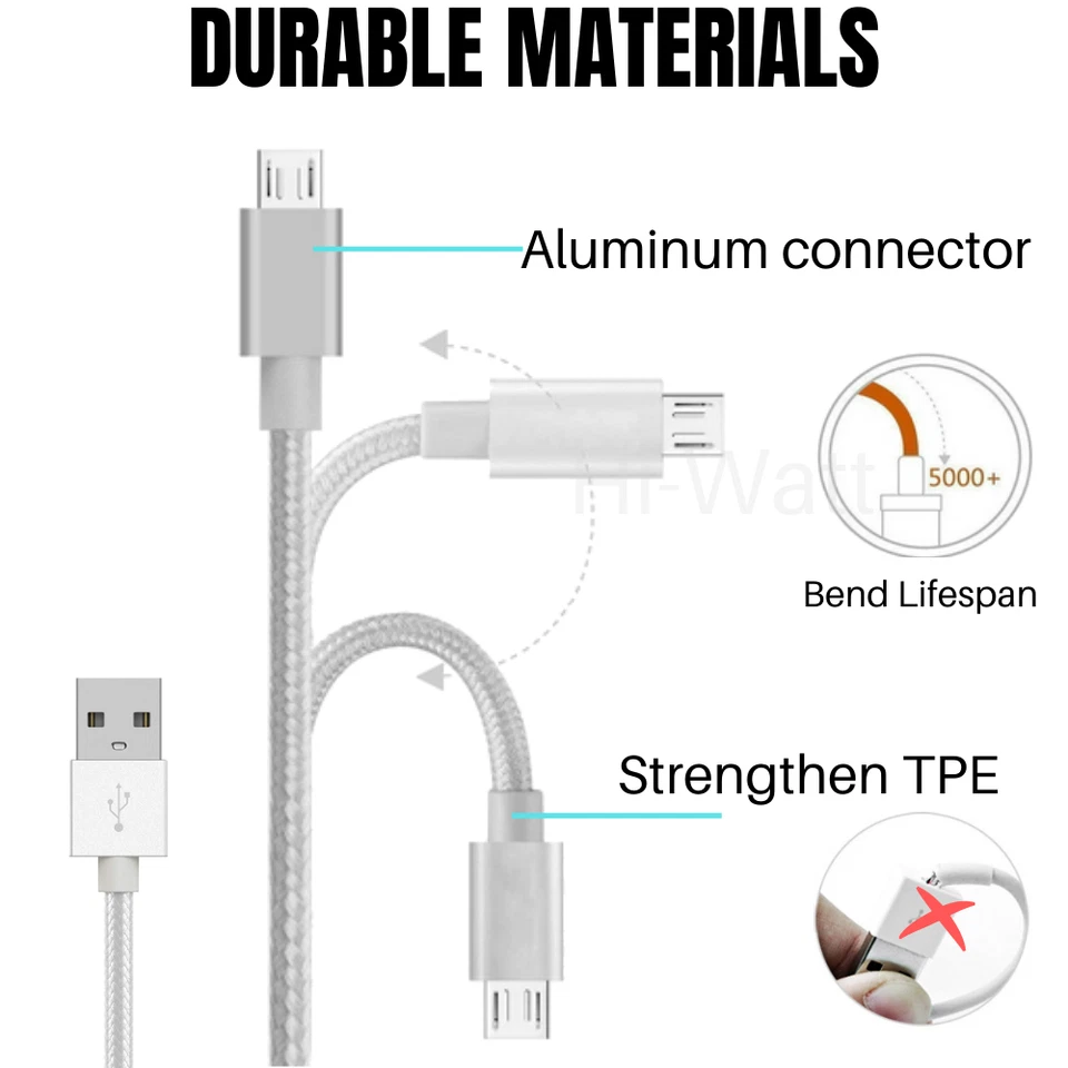 3 Pack 10FT Micro USB Fast Charging Cable For LG Motorola Samsung Android Phone - Image 2 of 4