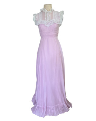Vintage Amy Rose Victorian Maxi Dress Sleeveless Lace Pink Small Gown | eBay