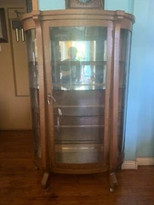 Antique  Curved Glass Curio Cabinet With Original Key RARE