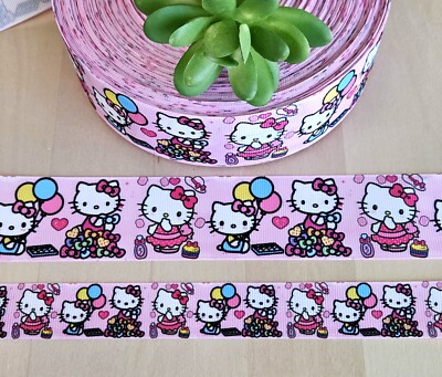 7/8 & 1.5'' (1 YD) Hello Kitty Grosgrain Ribbon Birthday Balloons Cupcakes 