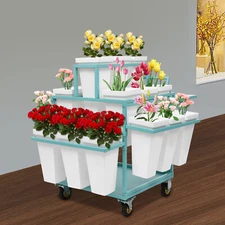 PP Flower Display Stand  with Buckets Rolling Flower Display Rack Blue 6Tiers