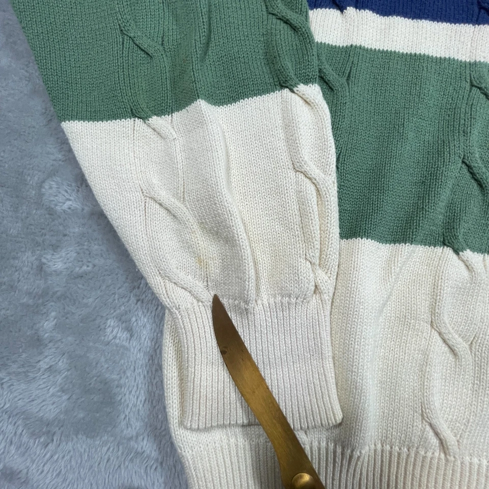 Suéter Nautica De Colección Para Hombres XL Verde Azul Marfil Rayas Cable Tejido Grueso Y2K Foto 4 de 4