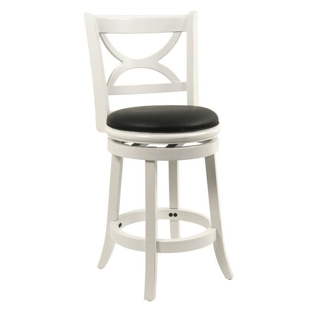 Swivel Cushioned Bar Stool 24 Home Dining 4 Leg Round Wood Seat Furniture White