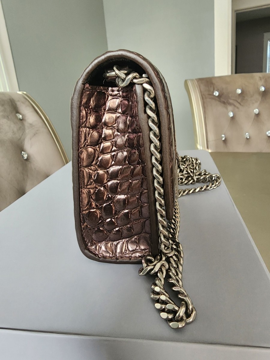 直営店☆BALENCIAGA☆HOURGLASS CHAIN クロコ調ウォレットバッグ Balenciaga Hourglass Metallic Crock-Embossed Wallet On A