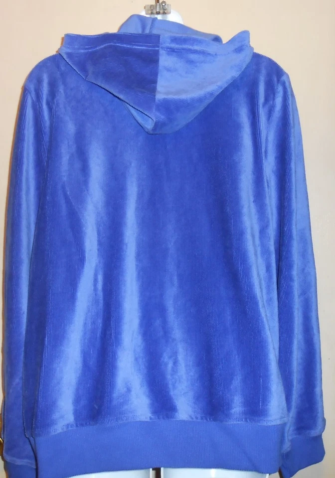 Sag Harbor Ladies Cotton Blend Ribbed Velour Hoodie Sapphire Large (L) NWT - Image 2 of 3