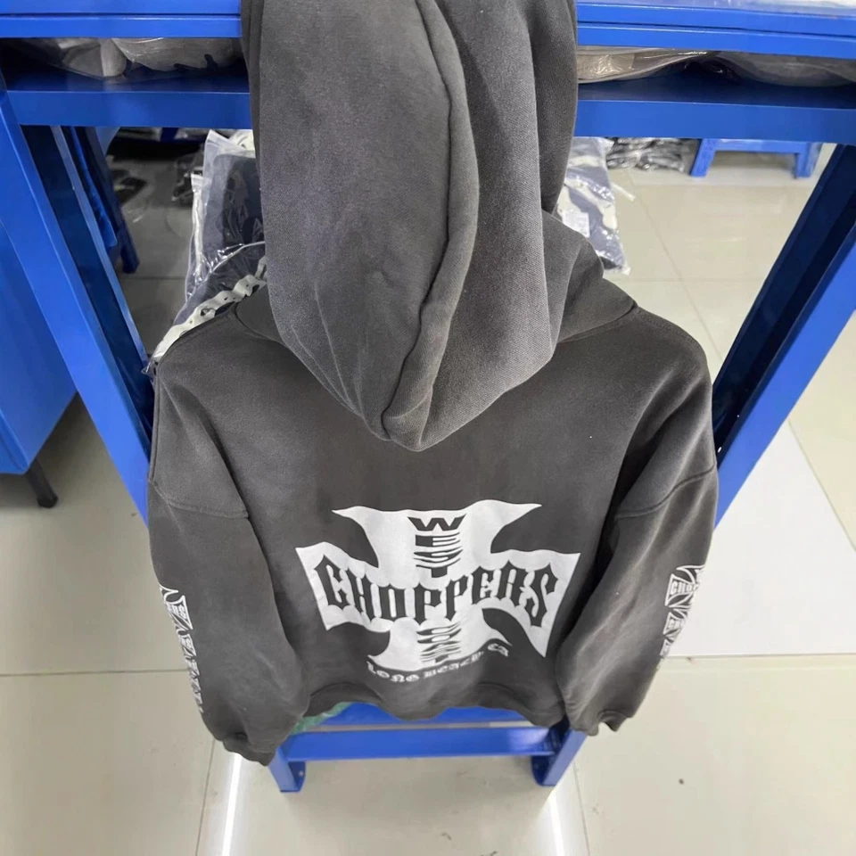 Sudadera con Capucha West Coast Choppers Cremallera Completa Jesse James Grande Gris Años 2000 Foto 4 de 4