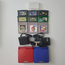 Nintendo Game Boy Advance SP Red + Blue with Chargers and Games (READ DESC)