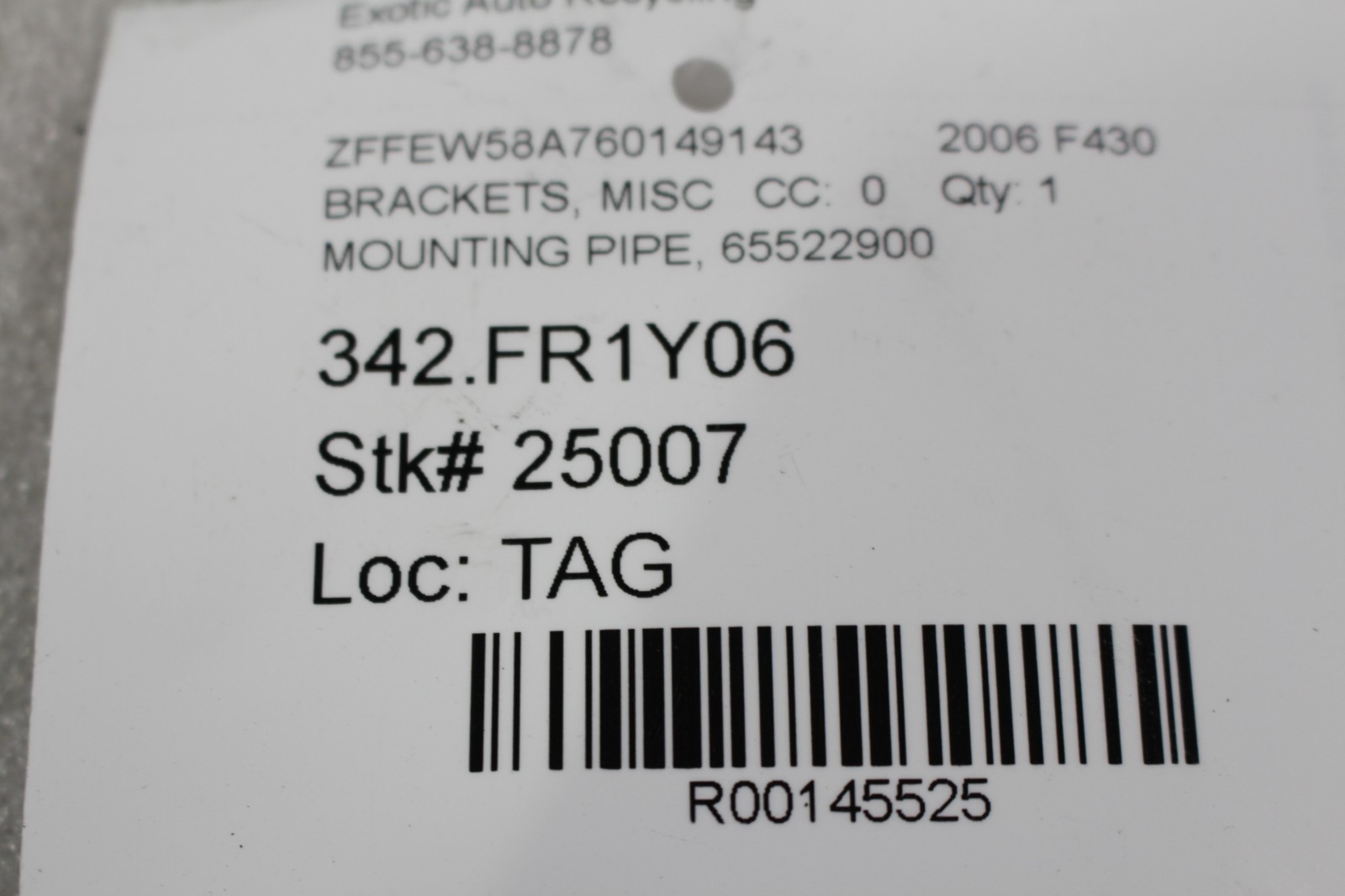 Ferrari F430, 360, RH, Right, Footrest Support Bracket, Used, P/N 65522900