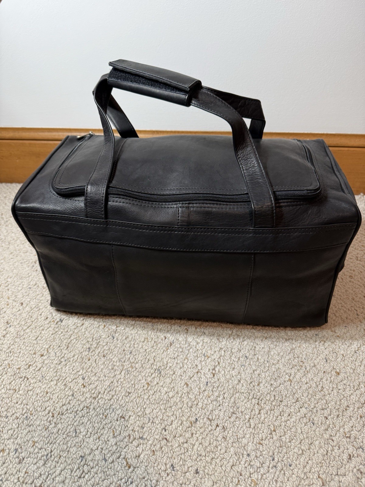 Piel Genuine Leather Weekender Duffel Bag Black Travel Carry