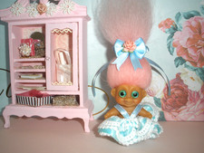 RUSS BABY TROLL DOLL 2" New Pink Sheep Mohair Fur Hair Custom Blue Glass Eyes