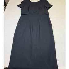 Talbots Petites Black Short Sleeve Sheath Dress Empire Waist Crepe 14P 0034