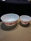 Vintage Pyrex Frendship Pattern White glass/red birds 2 bowl sizes 1971/1974