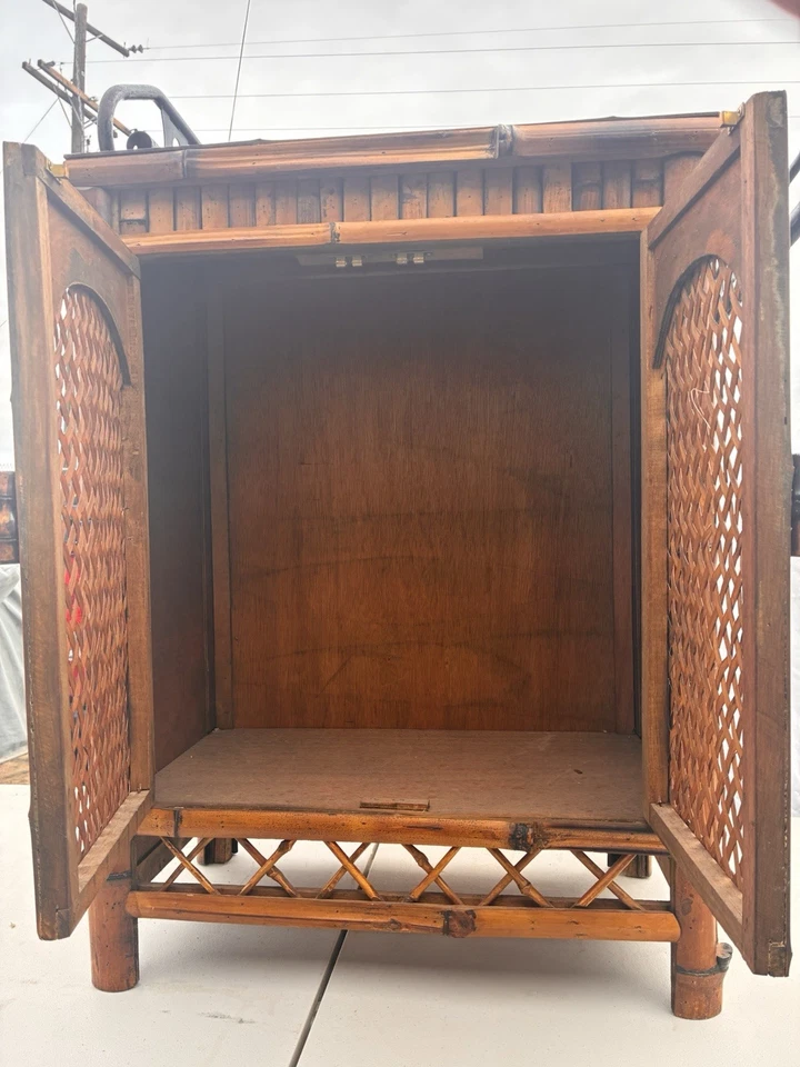 Tropical Tiki Bamboo Cabinet – Retro Rattan Accent Piece - Image 3 of 4