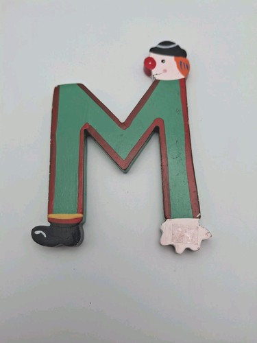 Vtg. Sevi Hand Painted Wooden Alphabet Letter 3 to 4” Clown Child Baby Decor “M"