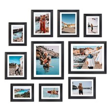 Multi Black Picture Frames with Mat for Multiple Sizes Photos, Four 4x6, Four...