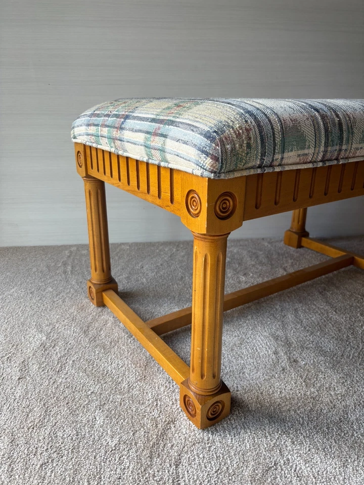 Banco de colección casa de campo francesa 30,5" L talla tapizado extremo de cama Foto 4 de 4