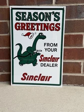 Sinclair gasoline DINO vintage Style sign Season Greetings Christmas