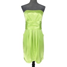 Davids Bridal Dress Womens 8 Lime Green Satin Strapless Lined Bridesmaid Prom