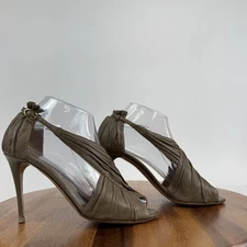 Womens Valentino Garavani Taupe Brown Leather Ruched Strappy Heels Size EU 36.5