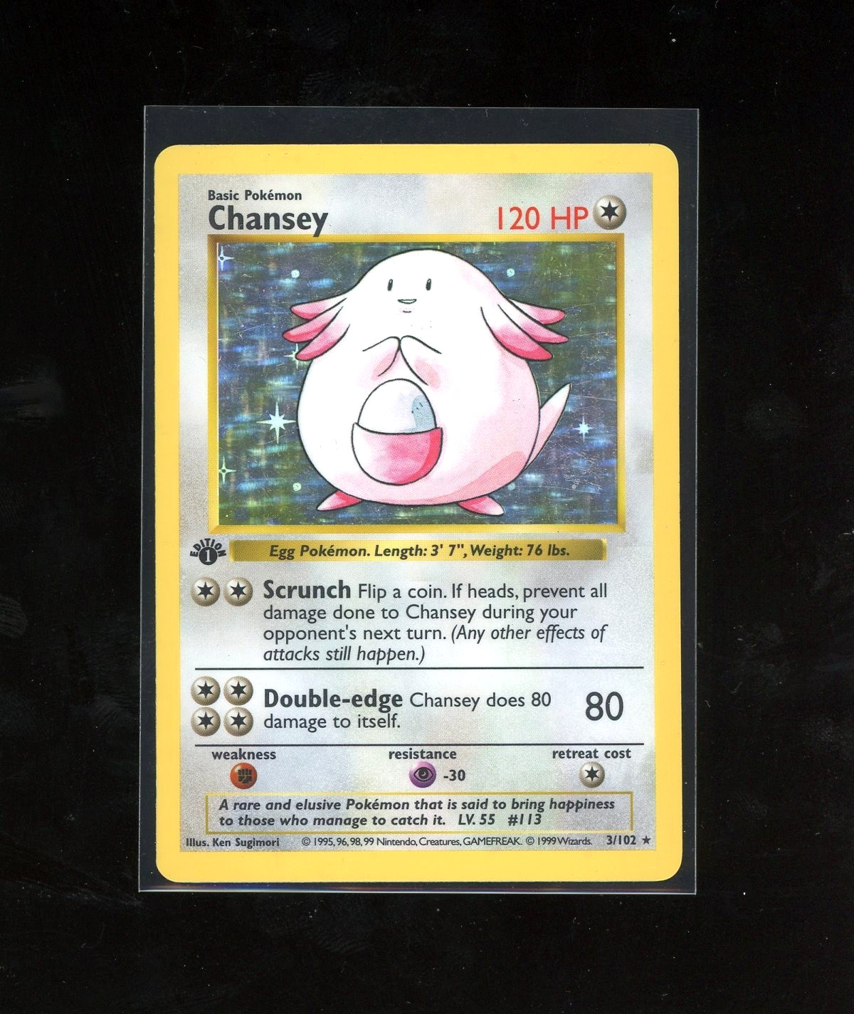 LP 1999 Pokemon 1ST EDITION Base Set Chansey 3/102 Holo Foil Shadowless Rare