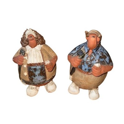 Signed Sara Meadows Balloon People Figurines set Man Woman Folk Art 5'' golfers