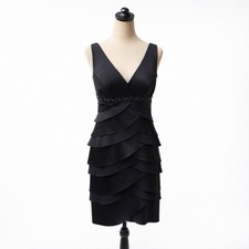 Alex Evenings Petite 6P Black Tiered Beaded Cocktail Party Dress