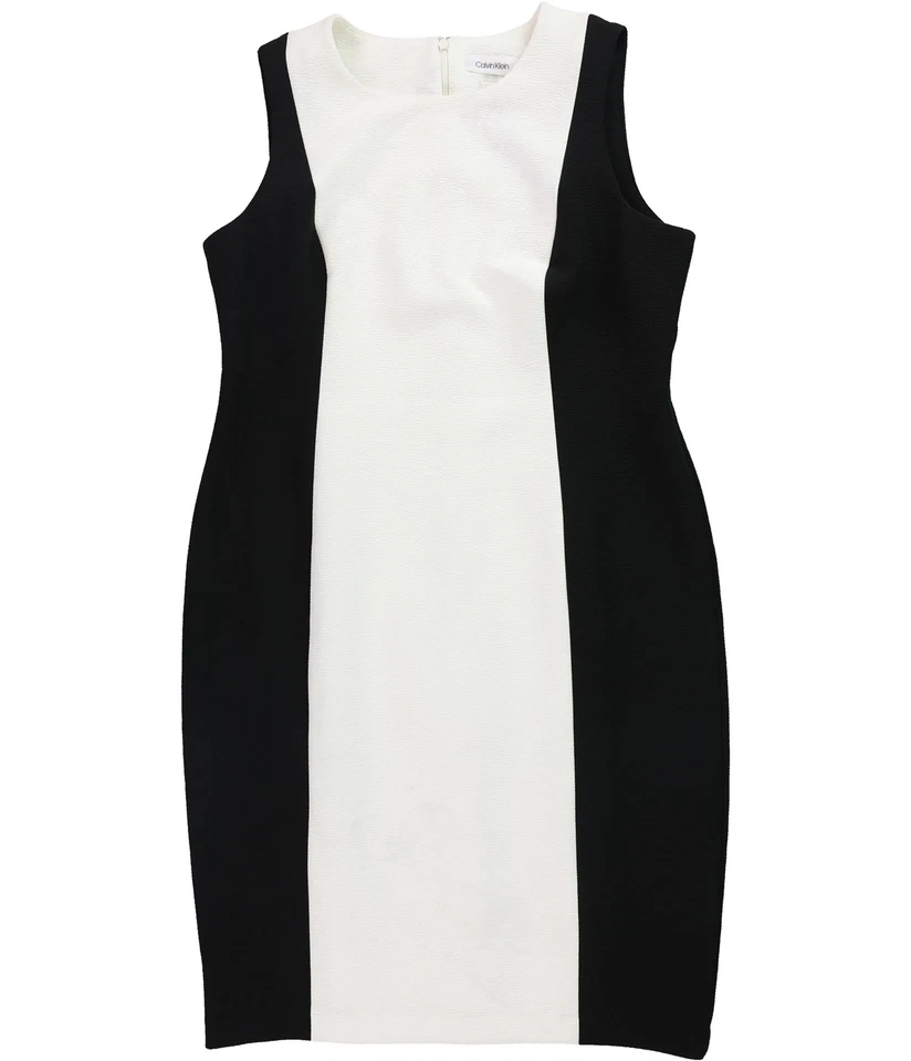 Calvin Klein Womens Color Block Sheath Cocktail Dress, whiteblack, Petite, 12P